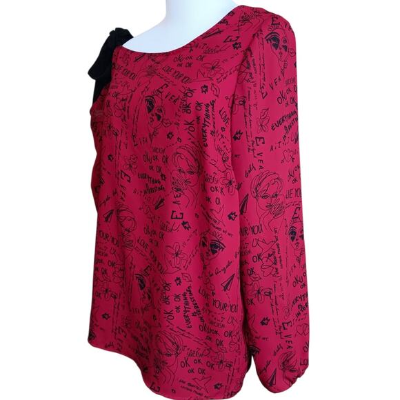 TORRID 2 Whimsical Blouse Top Plus 2X Bare Shoulder Tie Bow Red Black Going Out - Picture 9 of 11